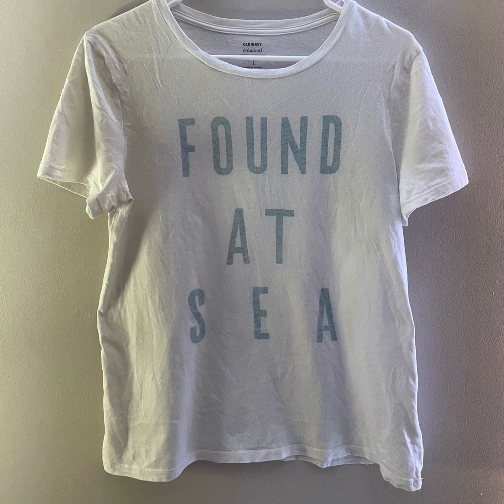 Old Navy White Tee Shirt with Blue Text